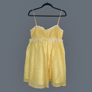 Yellow, Plaid, Babydoll Dress With Lace Detail